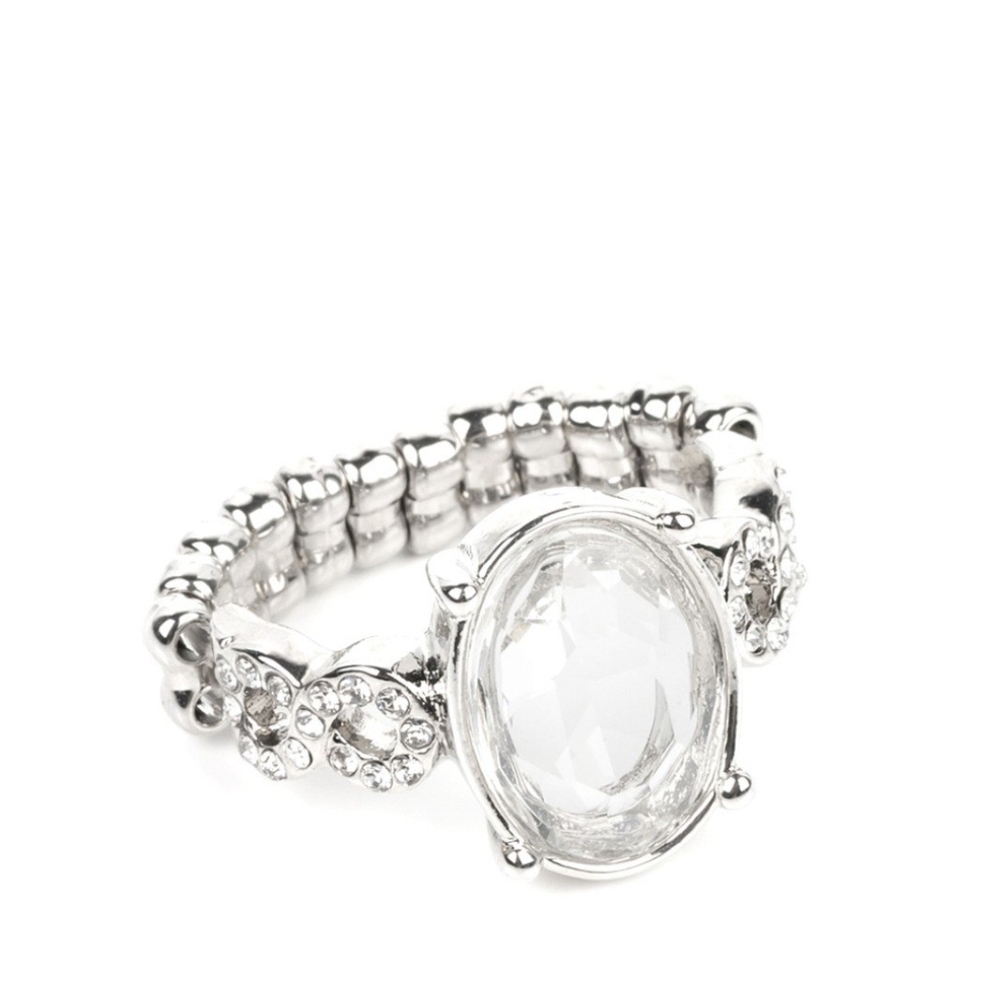 Paparazzi Silver White Crystal Ring Devoted to Dazzle Fashion Jewelry